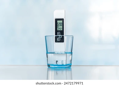 DS meter showing reading while testing drinking water at home