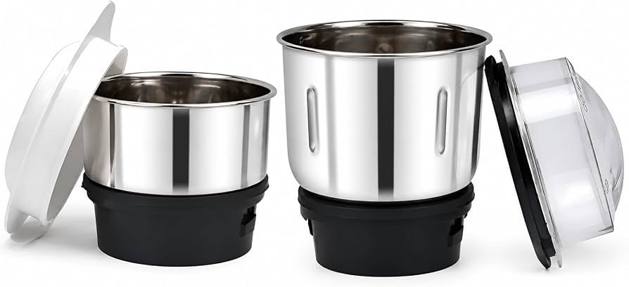 stainless steel mixer grinder jars of different sizes for Indian kitchens